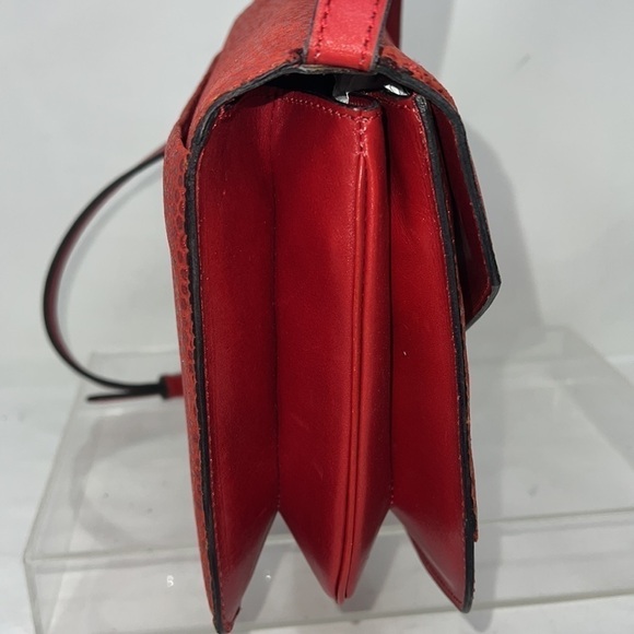 Nina Ricci Red Leather Pebbled Suede Combination Shoulder Bag Made in France - Picture 5 of 15